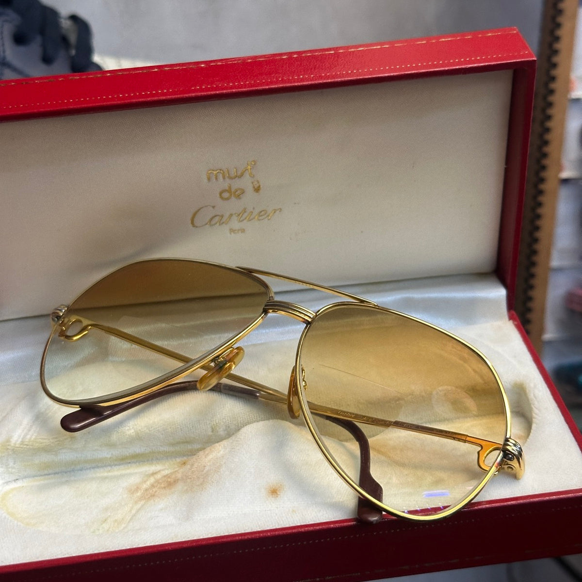 MUST DE CARTIER VINTAGE VENDOME AVIATOR SUNGLASSES GOLD BROWN